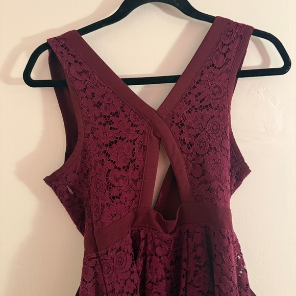 Free People Elegant Burgundy Lace Dress XS - Picture 6 of 8